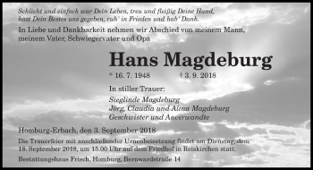 Todesanzeige von Hans Magdeburg von saarbruecker_zeitung