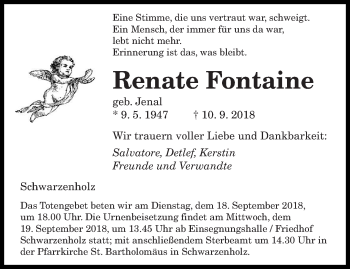 Todesanzeige von Renate Fontaine von saarbruecker_zeitung