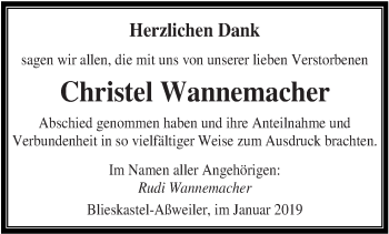 Todesanzeige von Christel Wannemacher von saarbruecker_zeitung