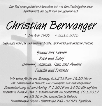 Todesanzeige von Christian Berwanger von saarbruecker_zeitung