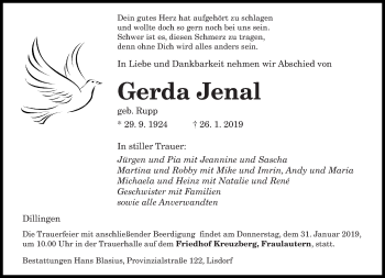 Todesanzeige von Gerda Jenal von saarbruecker_zeitung