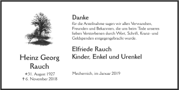 Todesanzeige von Heinz Georg Rauch von saarbruecker_zeitung
