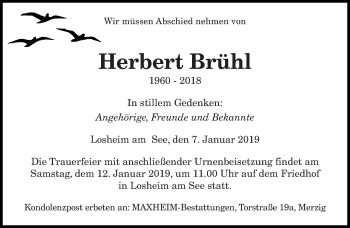 Todesanzeige von Herbert Brühl von saarbruecker_zeitung