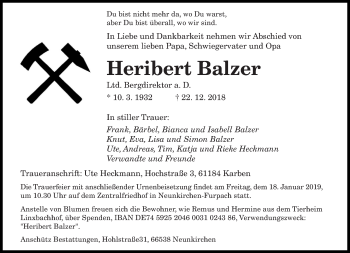 Todesanzeige von Heribert Balzer von saarbruecker_zeitung