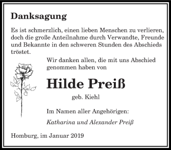 Todesanzeige von Hilde Preiß von saarbruecker_zeitung