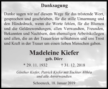 Todesanzeige von Madeleine Kiefer von saarbruecker_zeitung