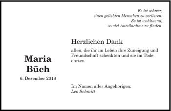 Todesanzeige von Maria Büch von saarbruecker_zeitung