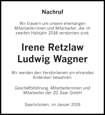 Todesanzeige von Nachruf  von saarbruecker_zeitung