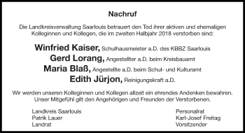 Todesanzeige von Nachruf  von saarbruecker_zeitung