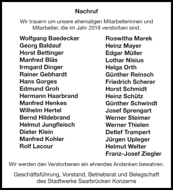 Todesanzeige von Nachruf  von saarbruecker_zeitung
