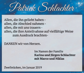 Todesanzeige von Patrich Schlachter von saarbruecker_zeitung