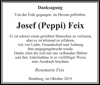 Todesanzeige von Josef Feix von saarbruecker_zeitung