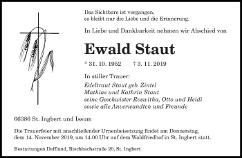 Todesanzeige von Ewald Staut von saarbruecker_zeitung