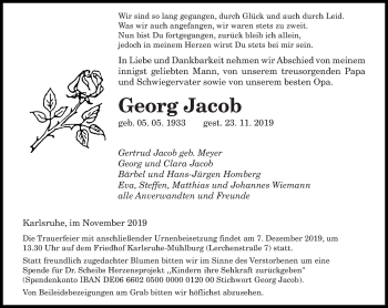 Todesanzeige von Georg Jacob von saarbruecker_zeitung