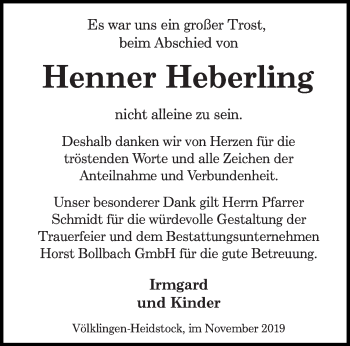 Todesanzeige von Henner Heberling von saarbruecker_zeitung
