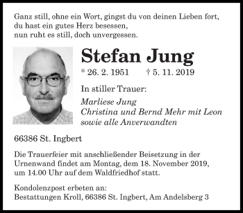 Todesanzeige von Stefan Jung von saarbruecker_zeitung