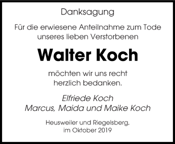 Todesanzeige von Walter Koch von saarbruecker_zeitung