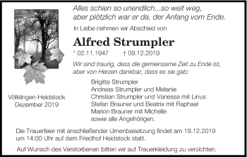 Todesanzeige von Alfred Strumpler von saarbruecker_zeitung