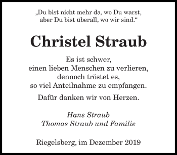 Todesanzeige von Christel Straub von saarbruecker_zeitung