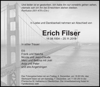 Todesanzeige von Erich Filser von saarbruecker_zeitung