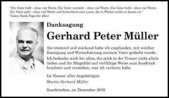 Todesanzeige von Gerhard Peter Müller von saarbruecker_zeitung