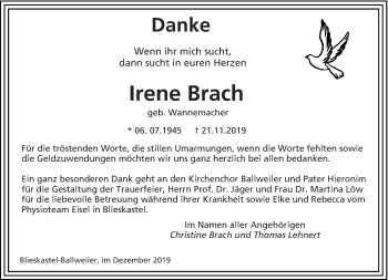 Todesanzeige von Irene Brach von saarbruecker_zeitung