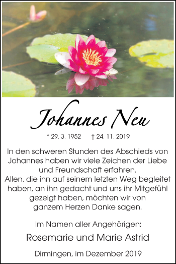 Todesanzeige von Johannes Neu von saarbruecker_zeitung
