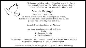 Todesanzeige von Margit Brengel von saarbruecker_zeitung