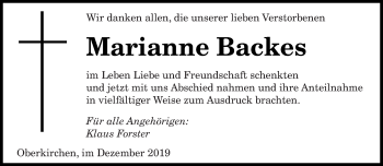 Todesanzeige von Marianne Backes von saarbruecker_zeitung