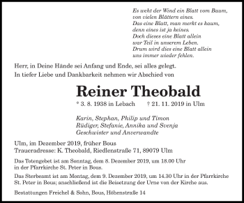 Todesanzeige von Reiner Theobald von saarbruecker_zeitung