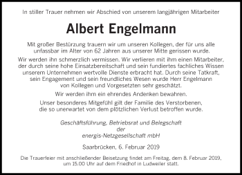 Todesanzeige von Albert Engelmann von saarbruecker_zeitung