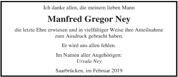 Todesanzeige von Manfred Gregor Ney von saarbruecker_zeitung