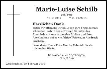 Todesanzeige von Marie-Luise Schilb von saarbruecker_zeitung