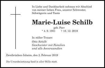 Todesanzeige von Marie-Luise Schilb von saarbruecker_zeitung