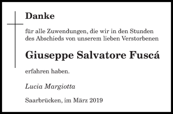 Todesanzeige von Giuseppe Salvatore Fusca von saarbruecker_zeitung