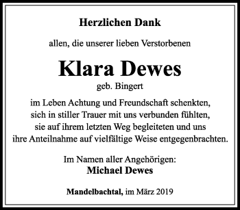 Todesanzeige von Klara Dewes von saarbruecker_zeitung