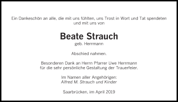 Todesanzeige von Beate Strauch von saarbruecker_zeitung
