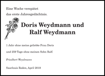 Todesanzeige von Doris und Ralf Weydmann von saarbruecker_zeitung