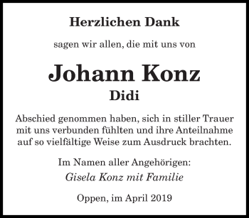 Todesanzeige von Johann Konz von saarbruecker_zeitung