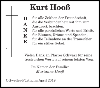 Todesanzeige von Kurt Hooß von saarbruecker_zeitung