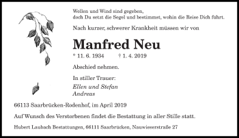 Todesanzeige von Manfred Neu von saarbruecker_zeitung