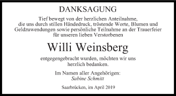 Todesanzeige von Willi Weinsberg von saarbruecker_zeitung