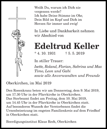 Todesanzeige von Edeltrud Keller von saarbruecker_zeitung