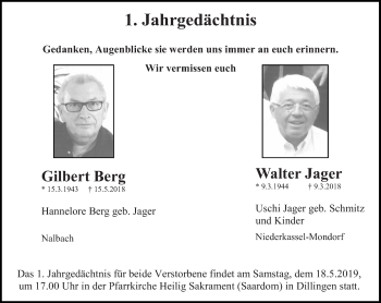 Todesanzeige von Gilbert und Walter  von saarbruecker_zeitung