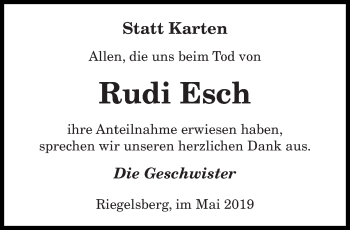 Todesanzeige von Rudi Esch von saarbruecker_zeitung