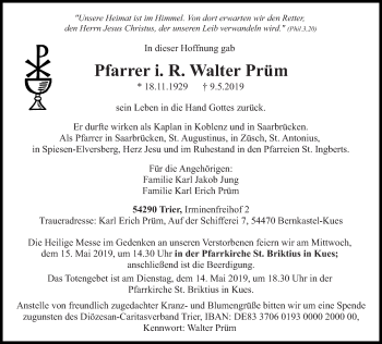 Todesanzeige von Walter Prüm von saarbruecker_zeitung