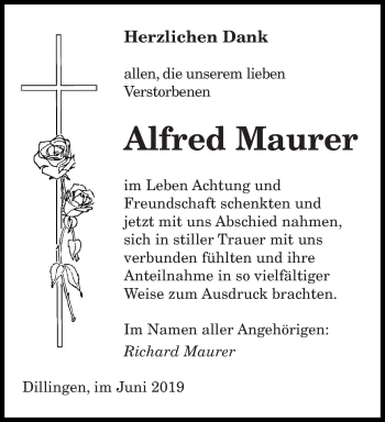 Todesanzeige von Alfred Maurer von saarbruecker_zeitung