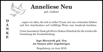 Todesanzeige von Anneliese Neu von saarbruecker_zeitung