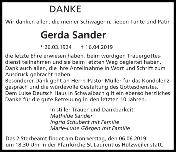 Todesanzeige von Herta Altpeter von saarbruecker_zeitung