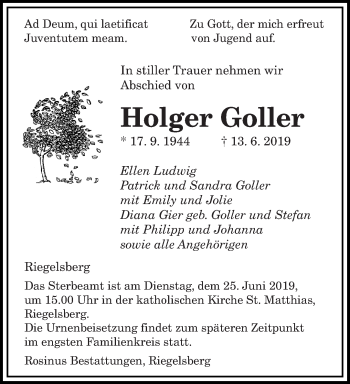 Todesanzeige von Holger Goller von saarbruecker_zeitung
